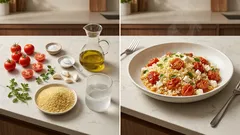 Cous cous con pomodorini confit e feta: il piatto freddo che migliora in frigo