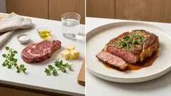 Costata di manzo in padella con emulsione al burro e origano: crosticina perfetta e salsa pronta